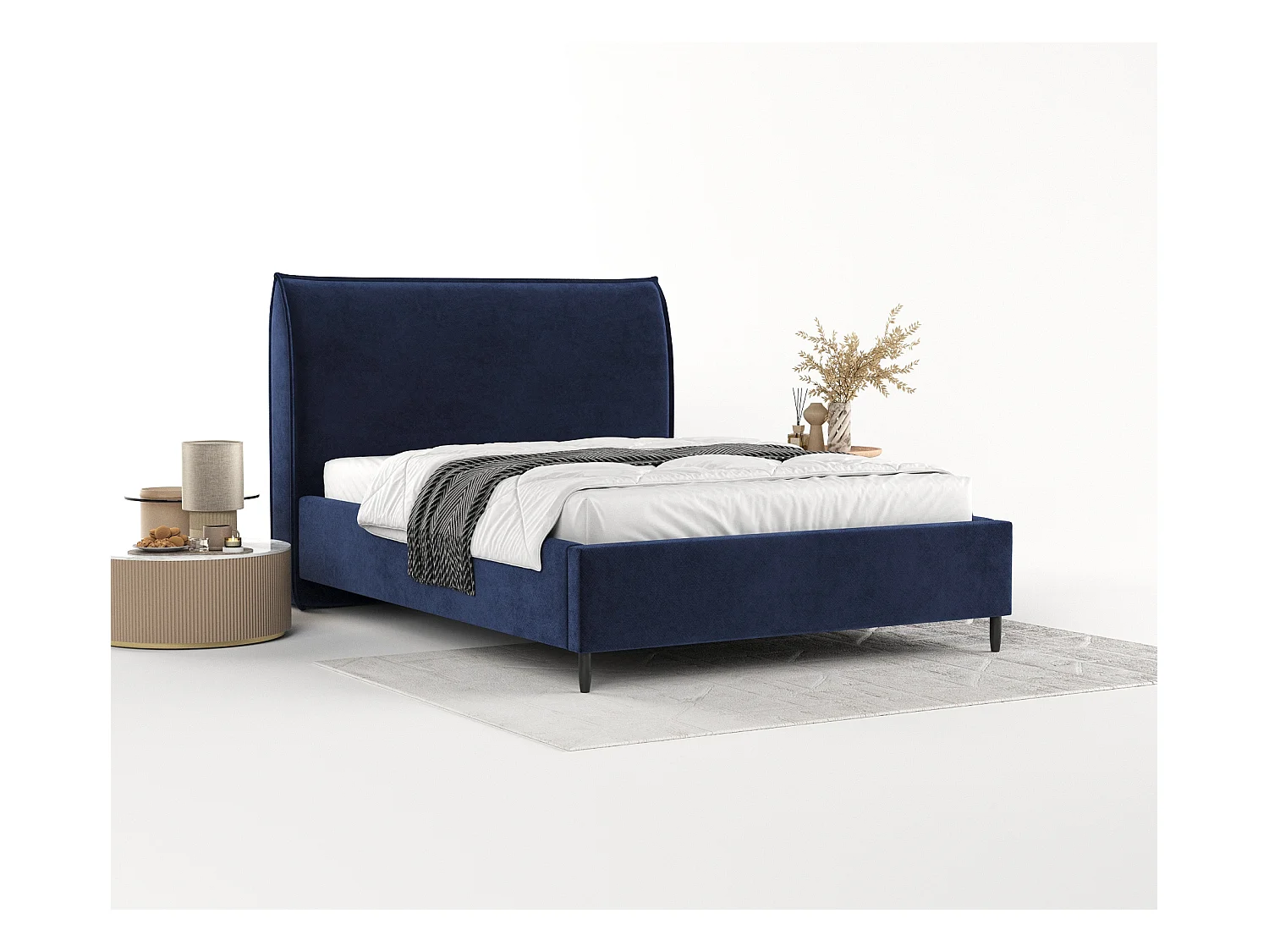 Lit capitonné Shell - 120 x 200 cm - velours - bleu marine