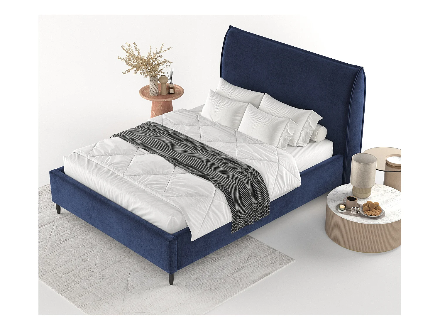 Lit capitonné Shell - 120 x 200 cm - velours - bleu marine
