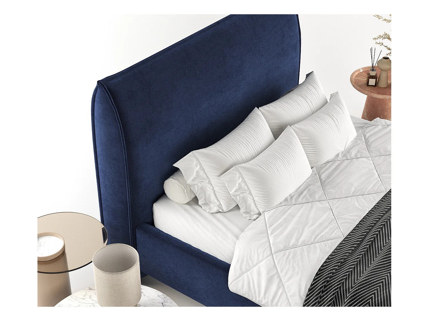 Polsterbett Shell - 120 x 200 cm - Samtstoff - marineblau