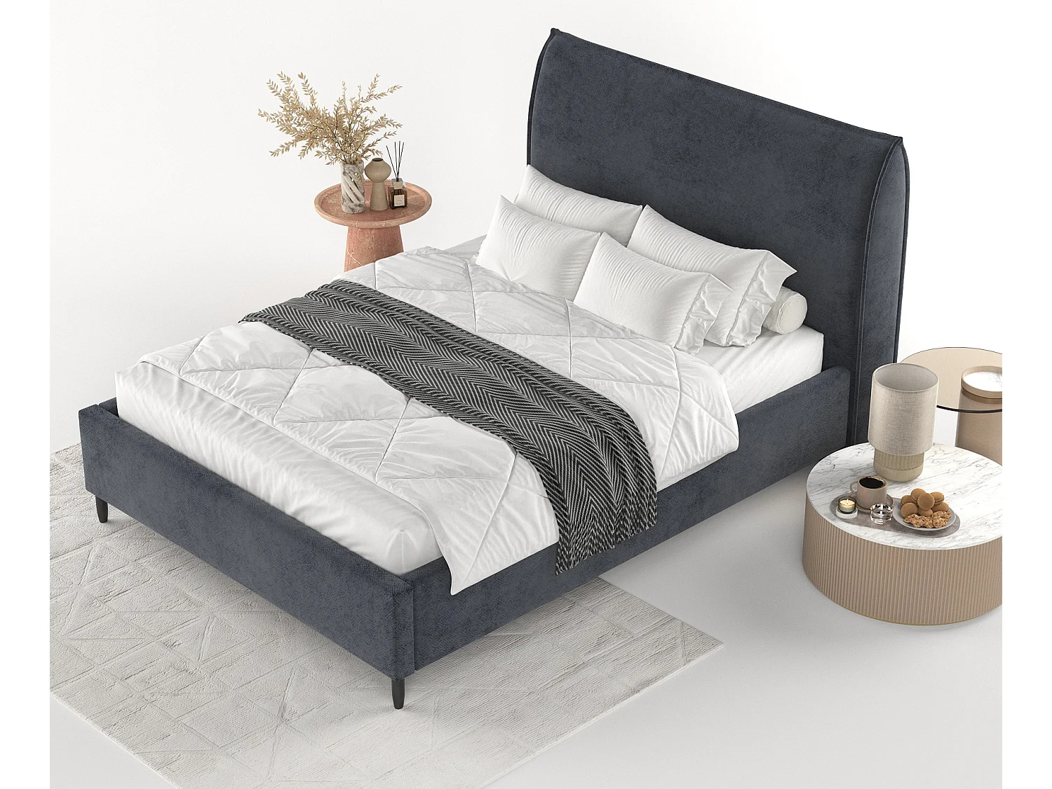 Polsterbett Shell - 140 x 200 cm - Samtstoff - anthrazit