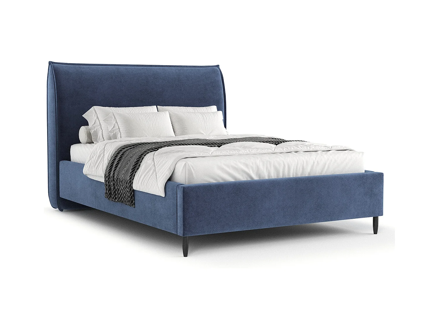 Polsterbett Shell - 160 x 200 cm - Samtstoff - blau