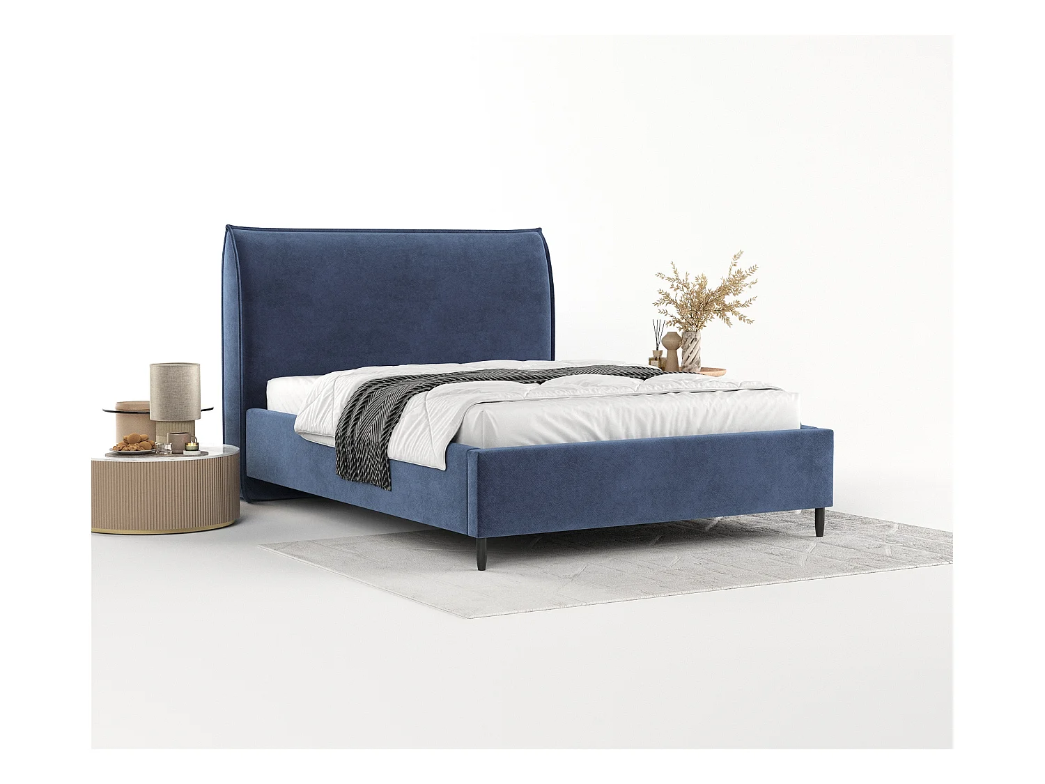 Polsterbett Shell - 160 x 200 cm - Samtstoff - blau