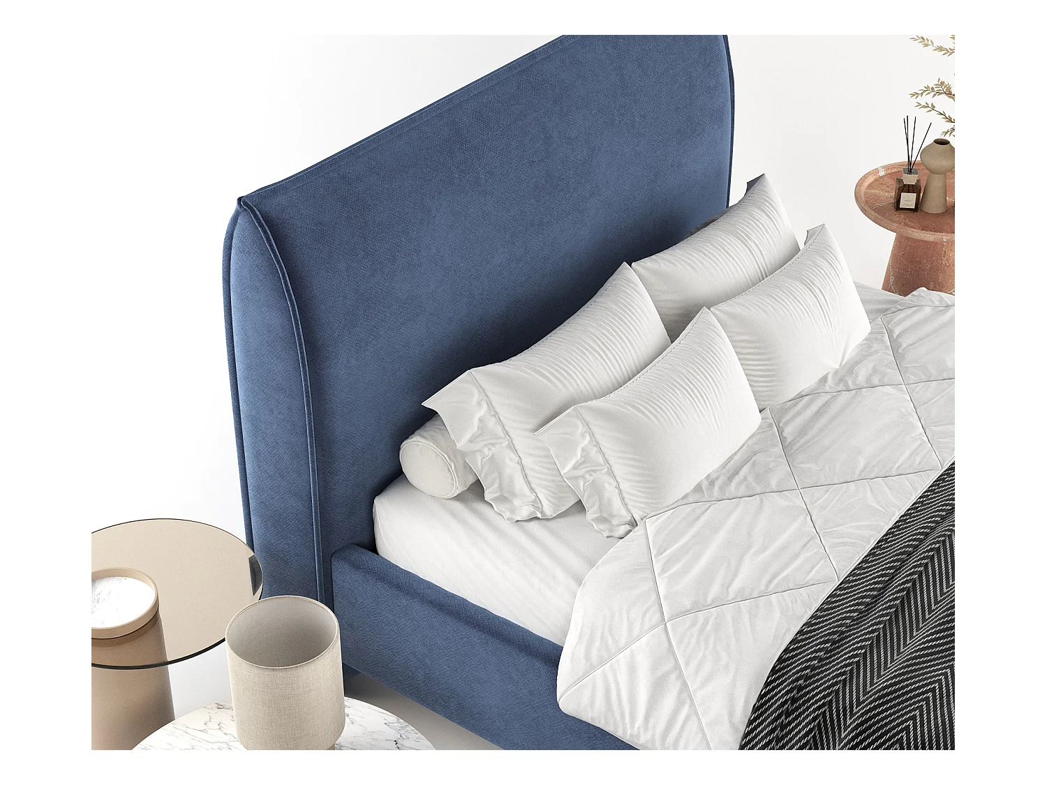 Polsterbett Shell - 160 x 200 cm - Samtstoff - blau