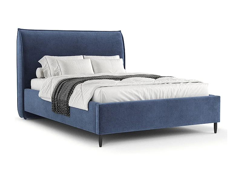 Łóżko tapicerowane Shell - 160 x 200 cm - tkanina welwetowa - niebieski