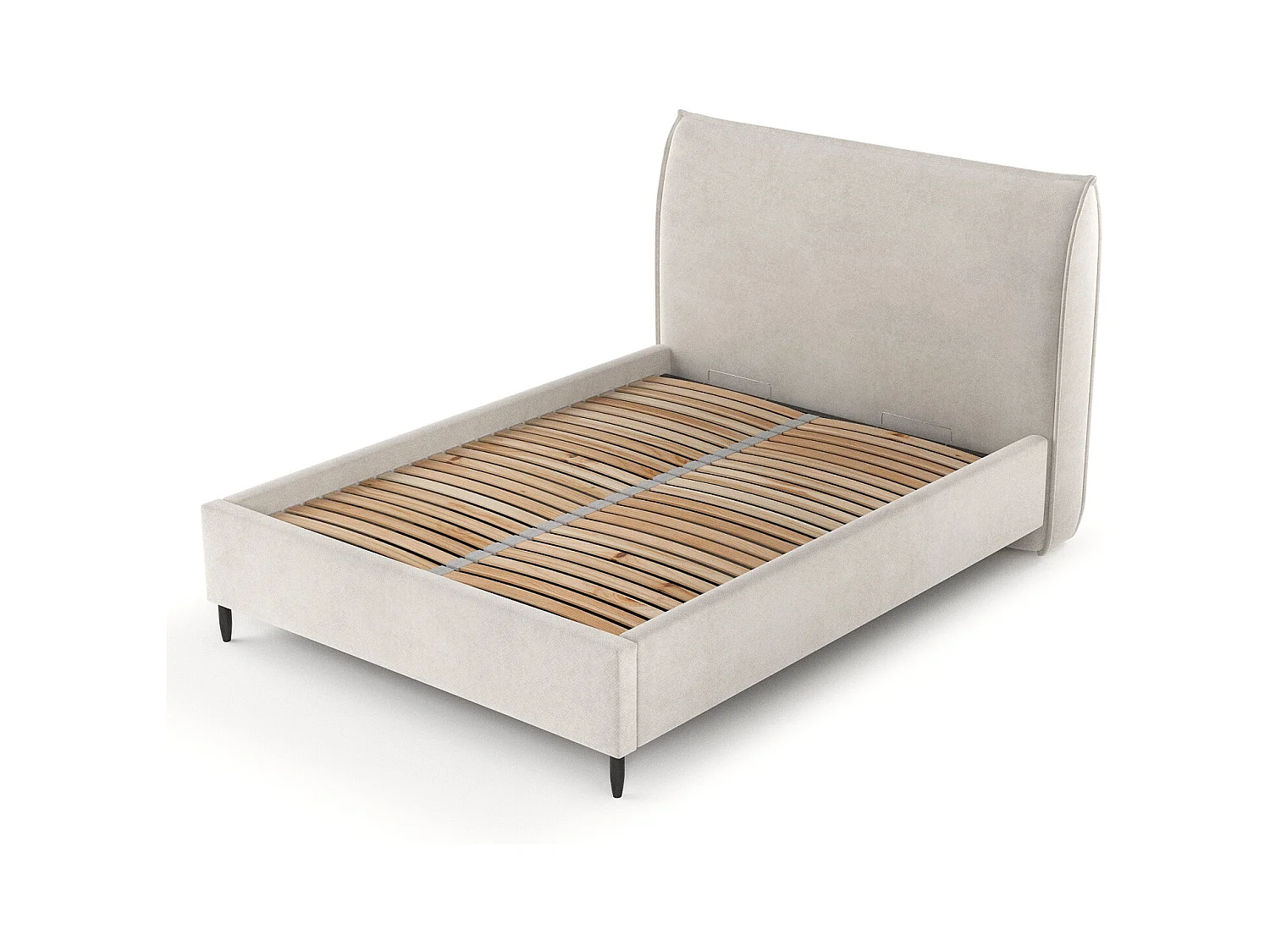 Lit capitonné Shell - 120 x 200 cm - velours - beige clair