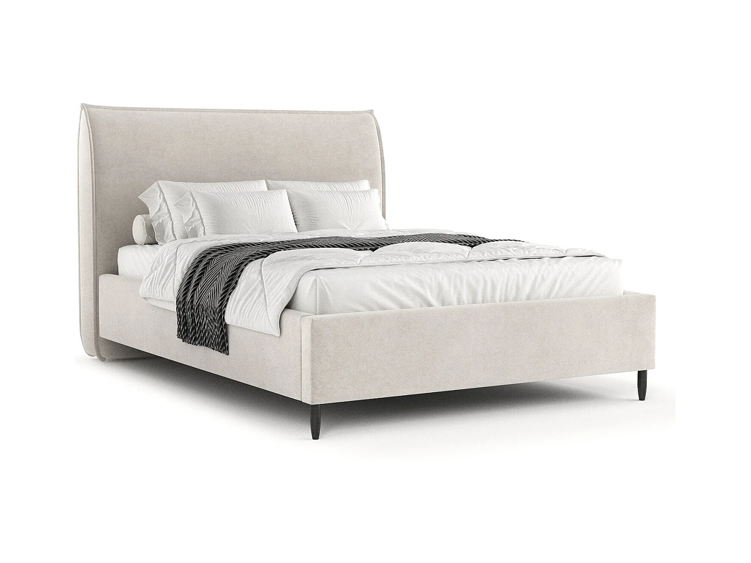 Lit capitonné Shell - 120 x 200 cm - velours - beige clair