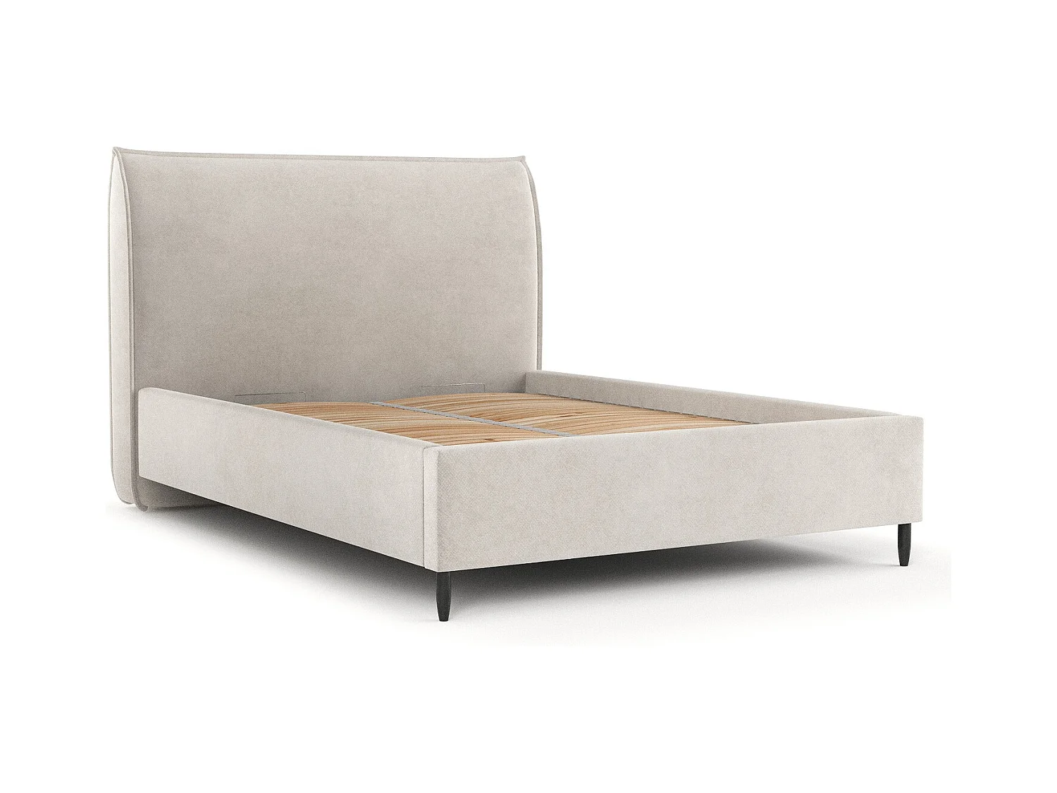 Polsterbett Shell - 120 x 200 cm - Samtstoff - hellbeige