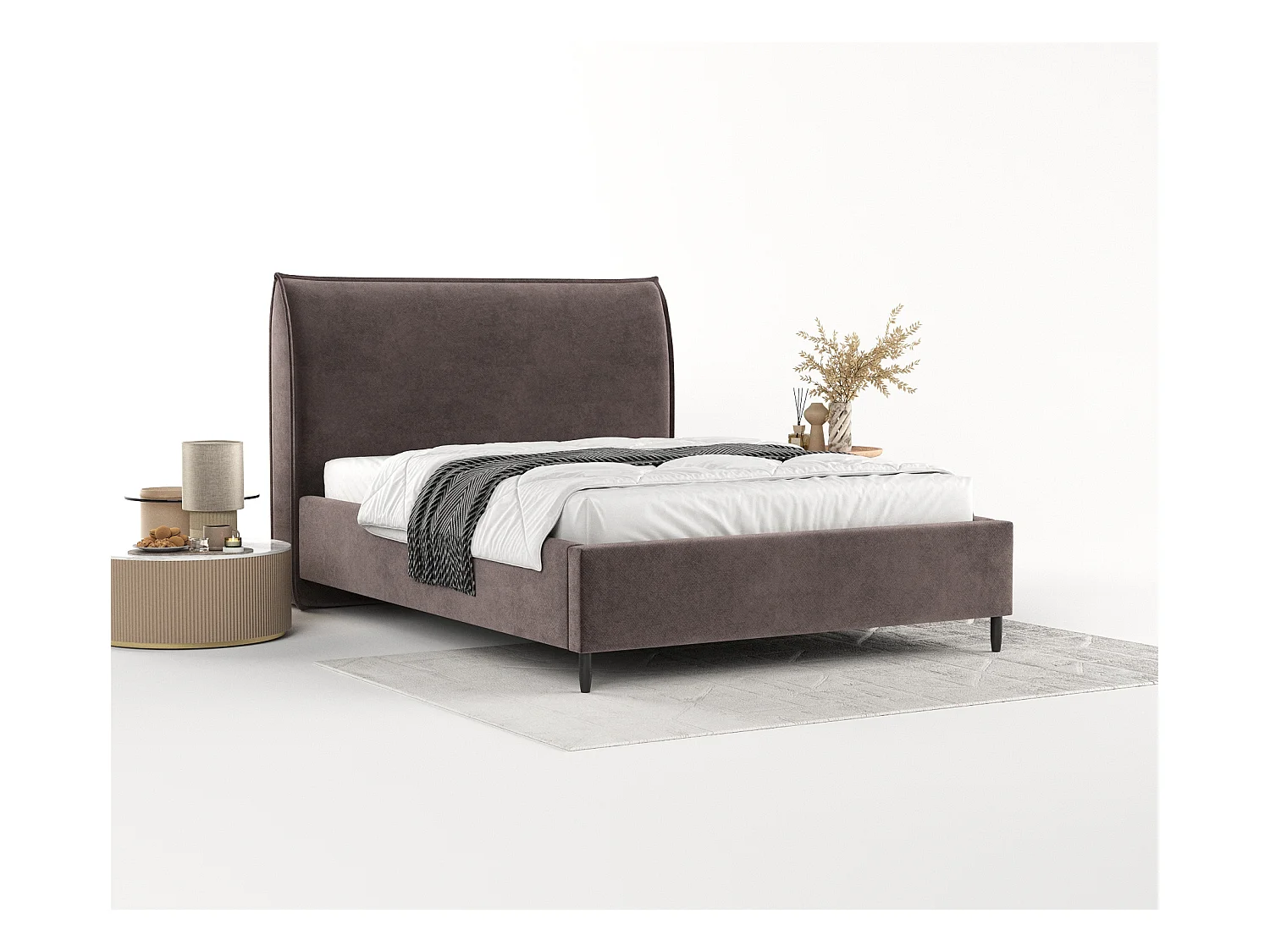 Polsterbett Shell - 140 x 200 cm - Samtstoff - braun