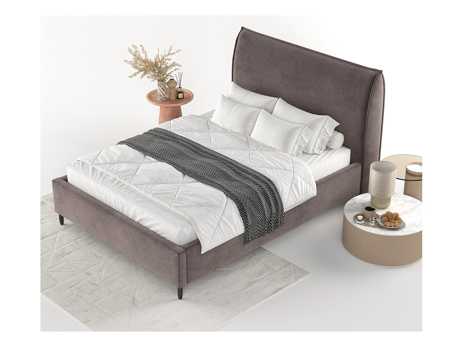 Polsterbett Shell - 140 x 200 cm - Samtstoff - braun