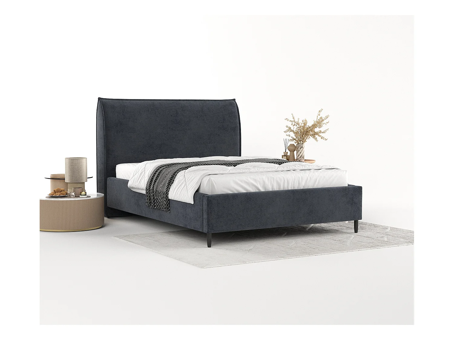 Polsterbett Shell - 120 x 200 cm - Samtstoff - anthrazit