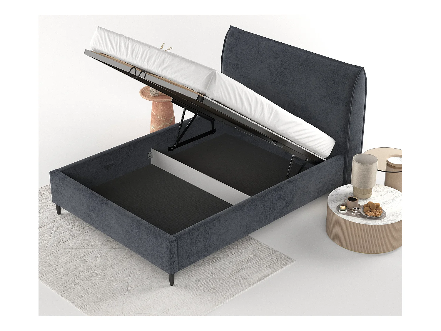 Polsterbett Shell - 120 x 200 cm - Samtstoff - anthrazit