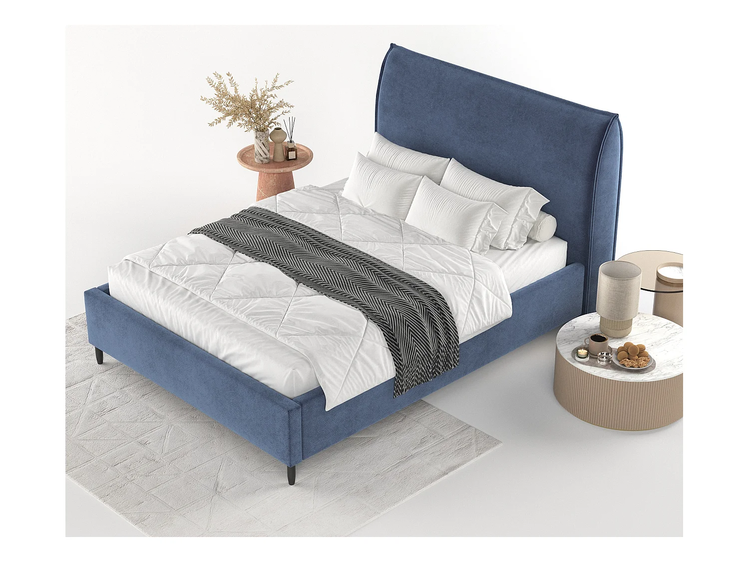 Polsterbett Shell - 180 x 200 cm - Samtstoff - blau