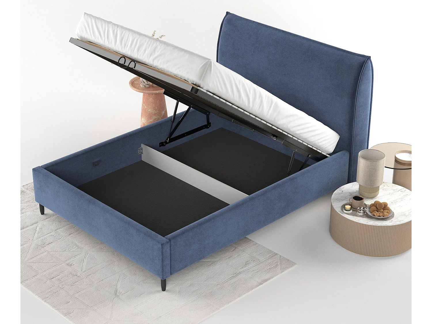 Polsterbett Shell - 180 x 200 cm - Samtstoff - blau