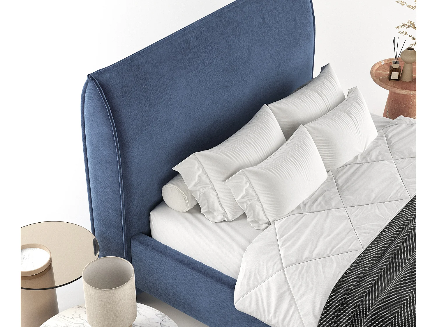 Polsterbett Shell - 140 x 200 cm - Samtstoff - blau