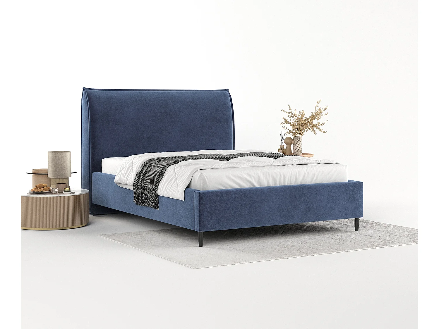 Polsterbett Shell - 140 x 200 cm - Samtstoff - blau