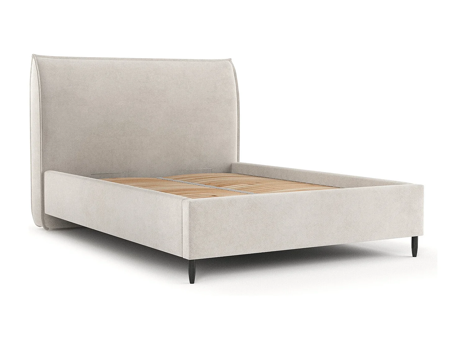 Polsterbett Shell - 160 x 200 cm - Samtstoff - hellbeige