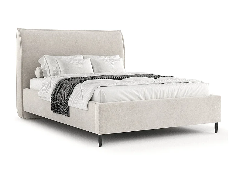 Lit capitonné Shell - 180 x 200 cm - velours - beige clair