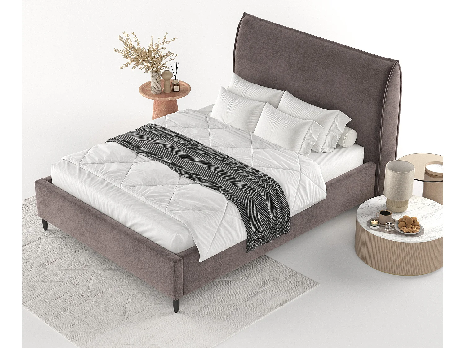 Polsterbett Shell - 160 x 200 cm - Samtstoff - braun