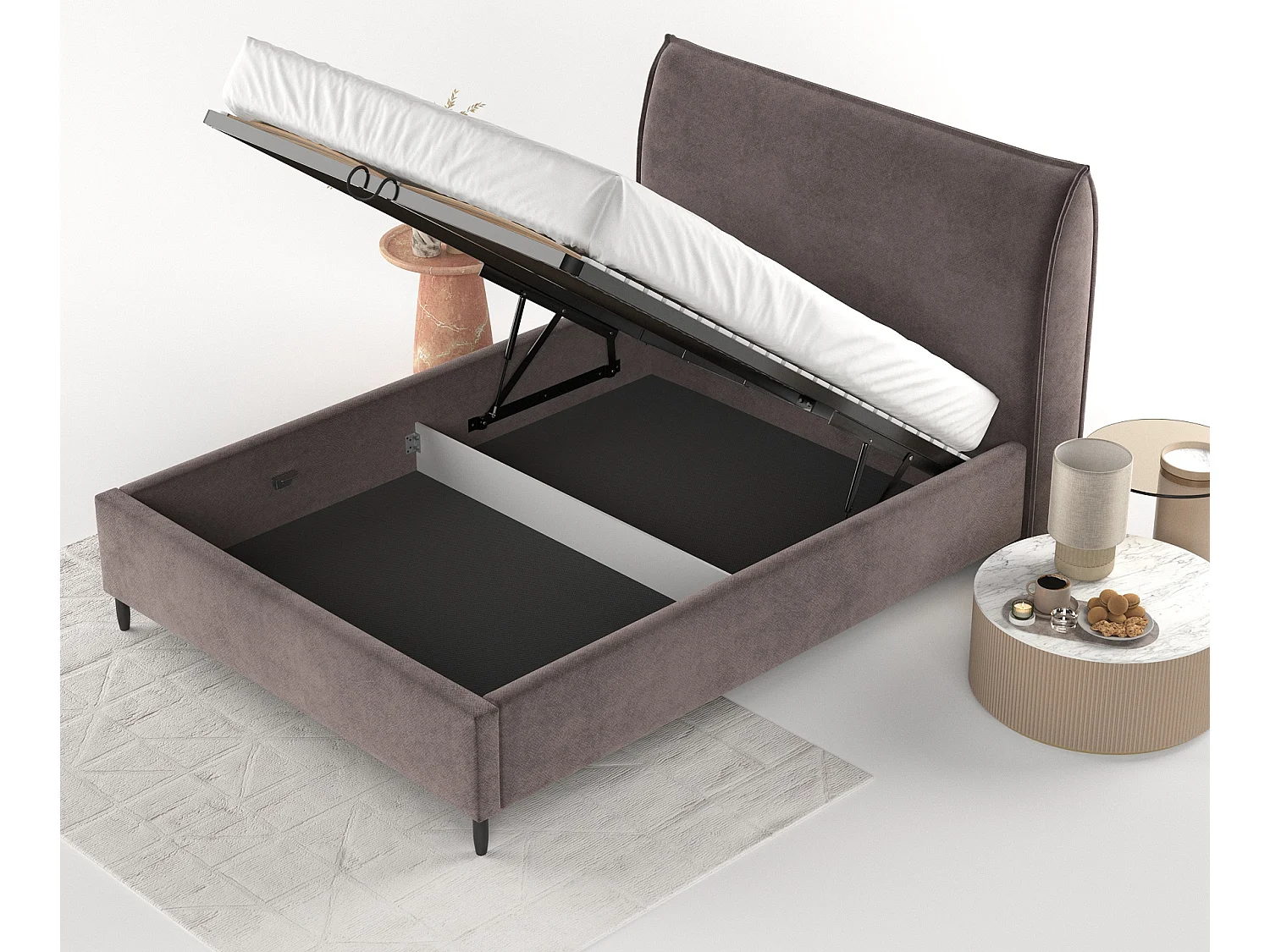 Polsterbett Shell - 160 x 200 cm - Samtstoff - braun