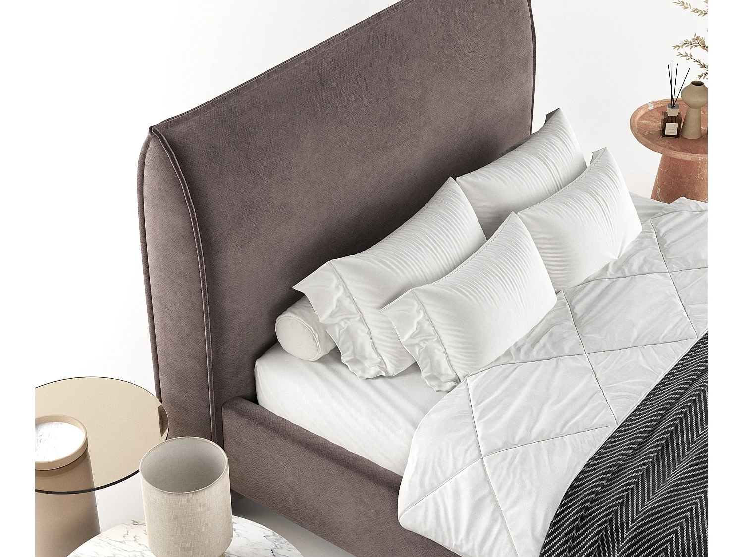 Polsterbett Shell - 160 x 200 cm - Samtstoff - braun