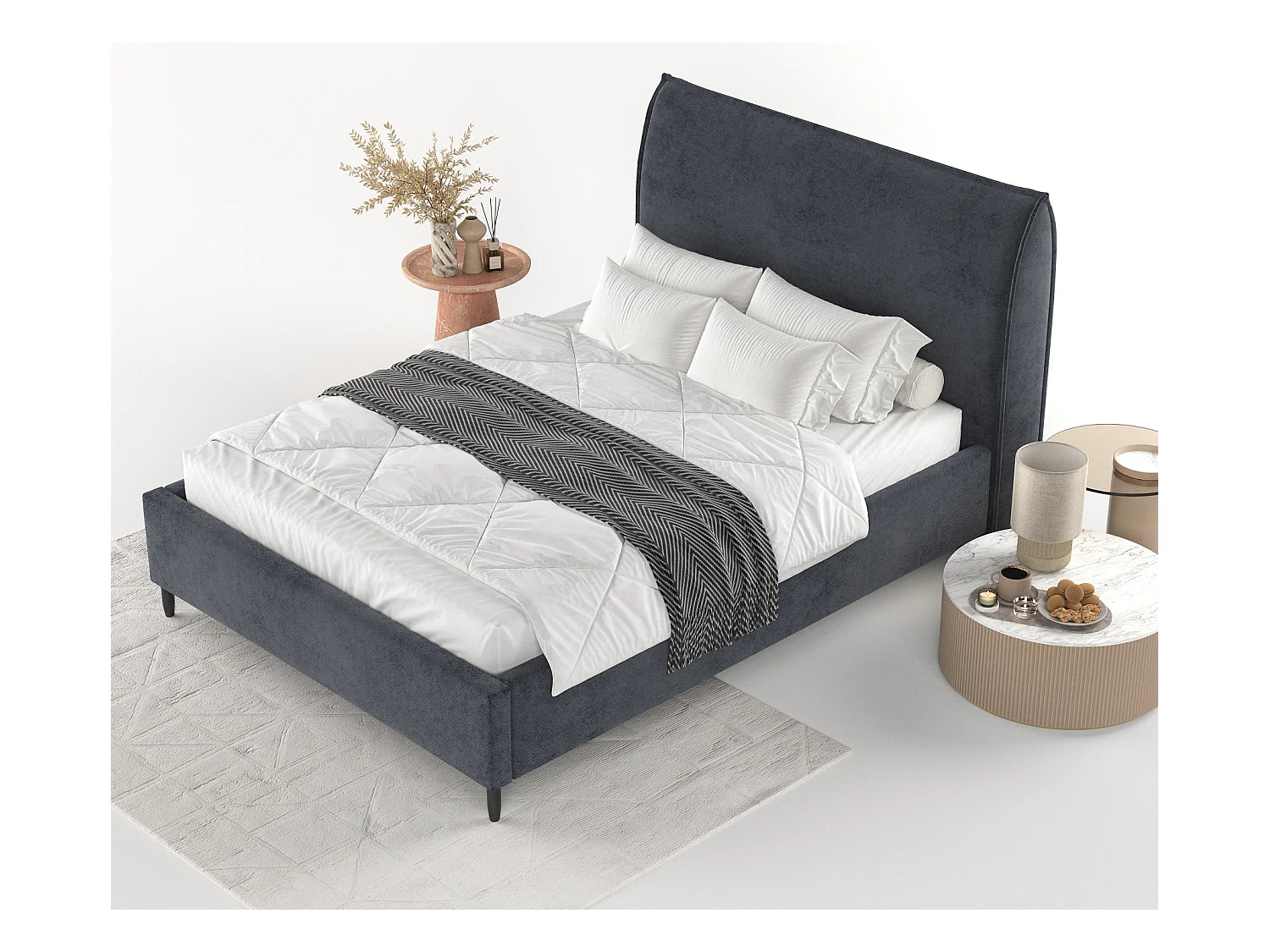 Polsterbett Shell - 160 x 200 cm - Samtstoff - anthrazit