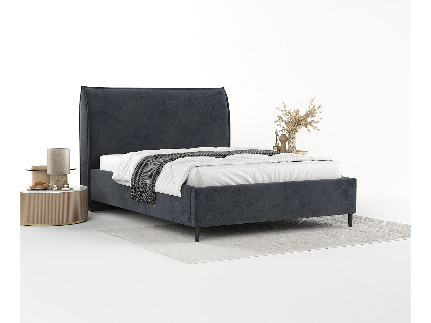 Polsterbett Shell - 160 x 200 cm - Samtstoff - anthrazit
