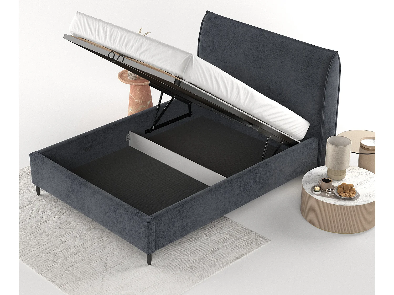 Polsterbett Shell - 160 x 200 cm - Samtstoff - anthrazit