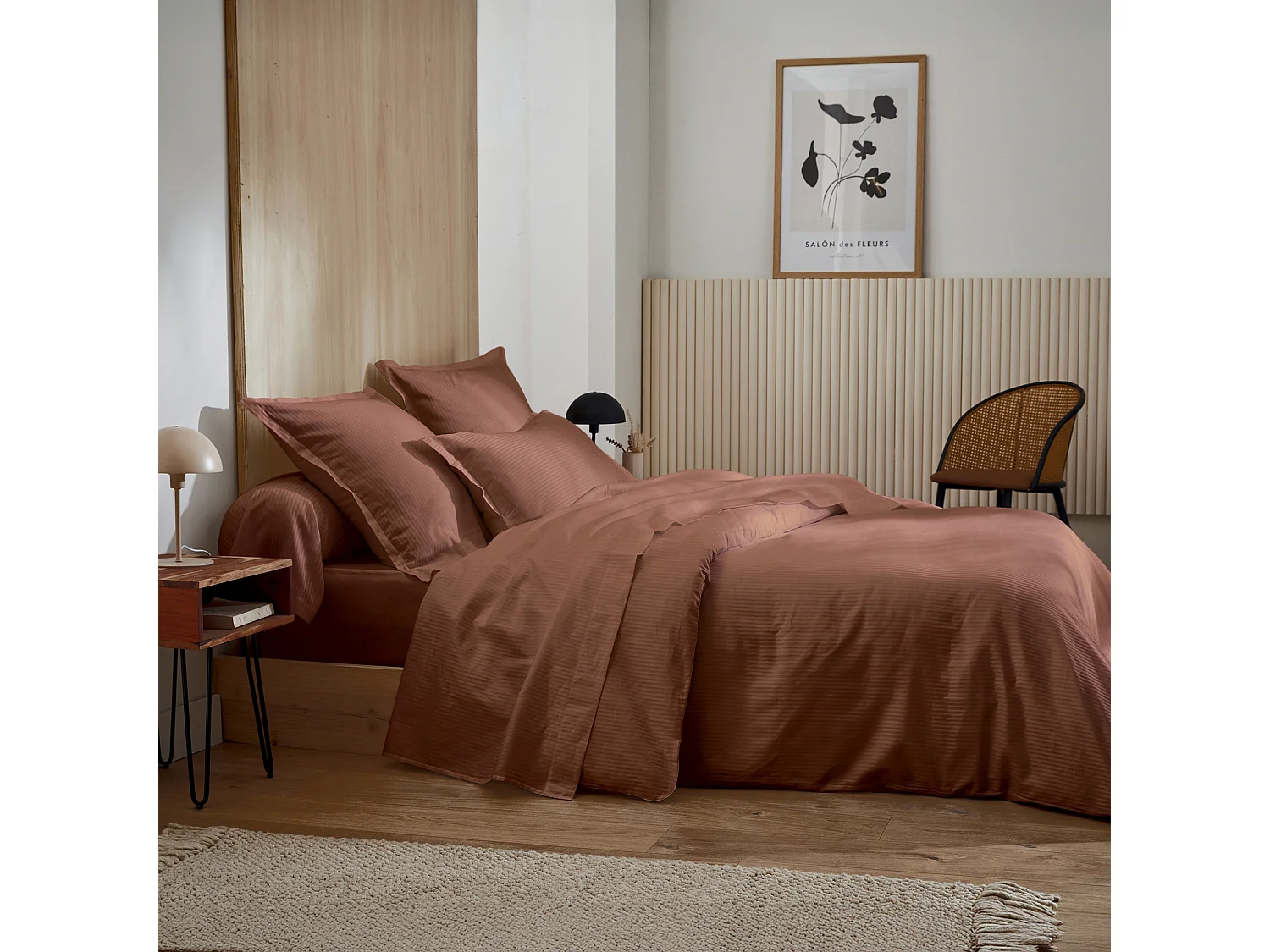 Kopfkissenbezug aus Baumwollsatin mit Ton-in-Ton-Streifen