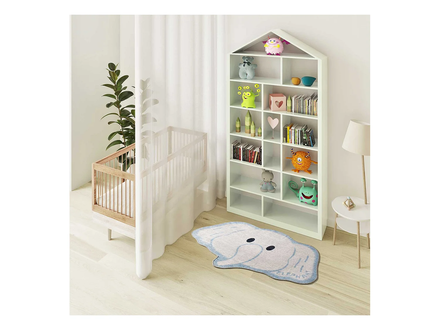 Kinderteppich waschbar - Kinder Elefant - weiß - 75x120 cm - CANDY