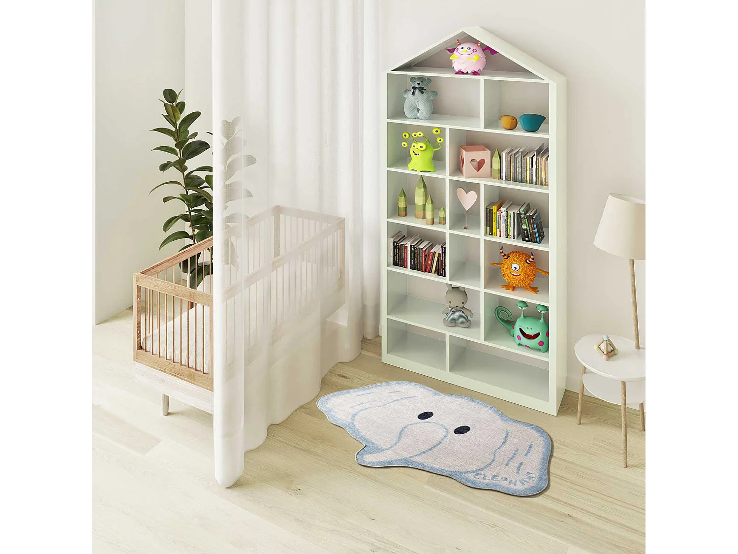 Kindertapijt - olifant - wit - 75x120 cm - CANDY