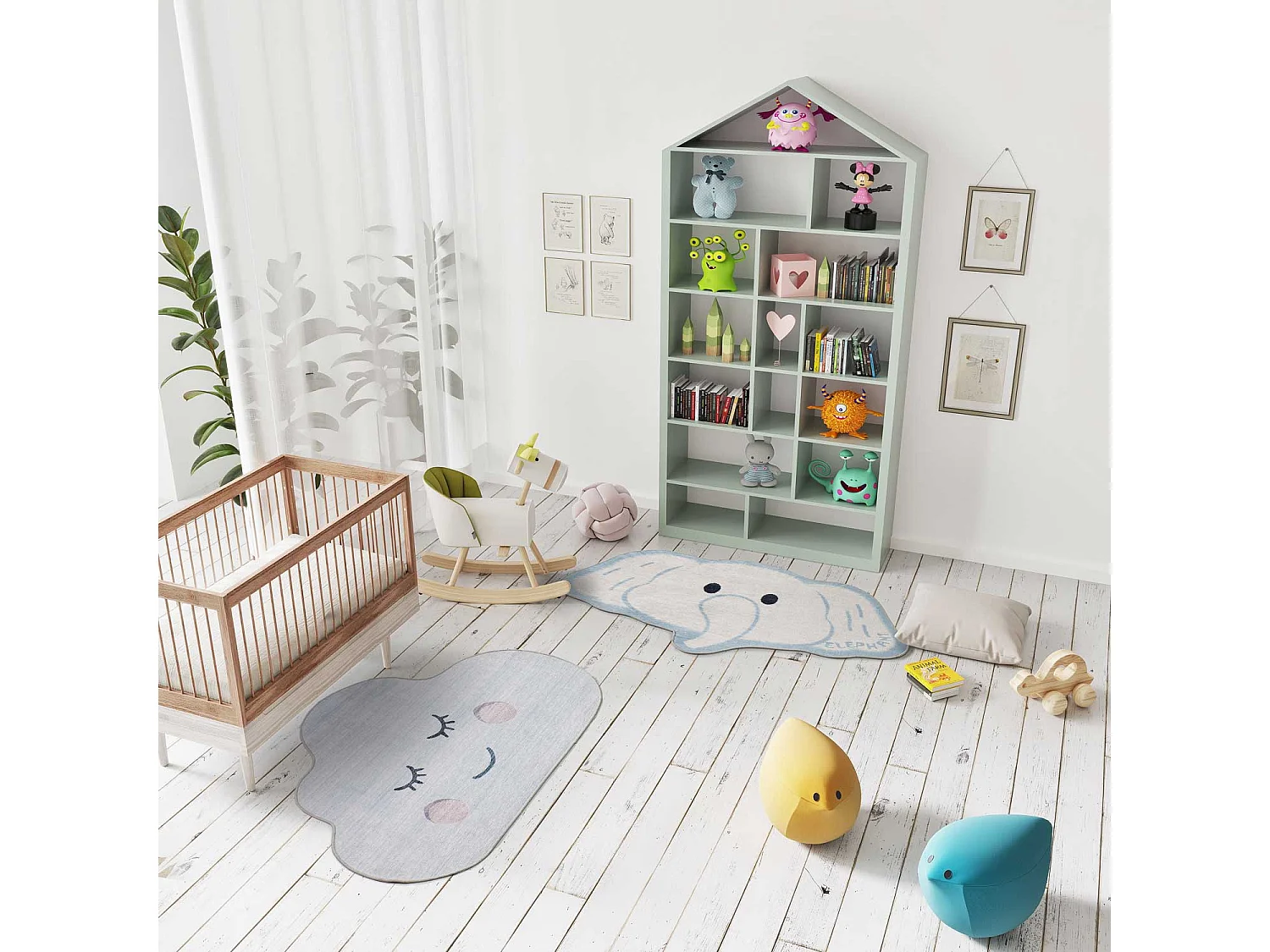 Kindertapijt - olifant - wit - 75x120 cm - CANDY