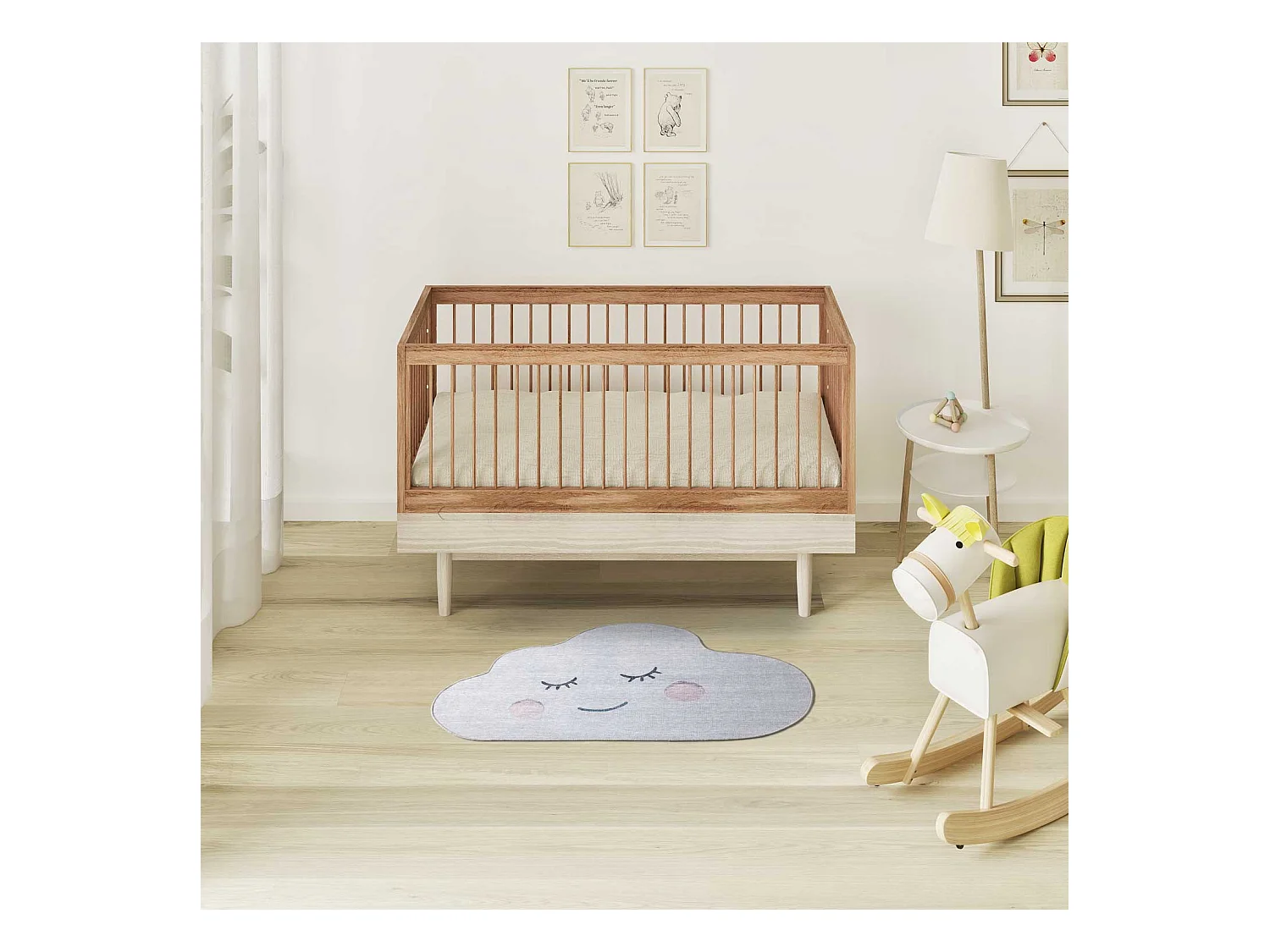 Tapis intérieur lavable - enfant nuage - argent - 80 x 120 cm - CANDY