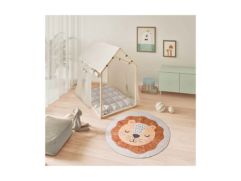 Kinderteppich waschbar - Kinder Löwe - rostrot - D.120 cm - CANDY