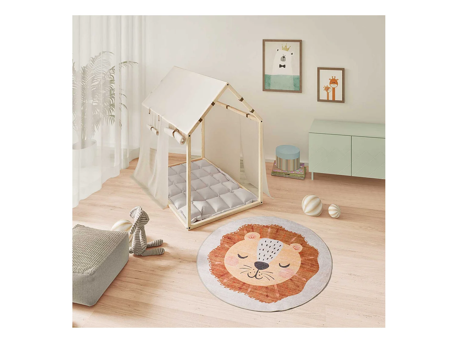 Kinderteppich waschbar - Kinder Löwe - rostrot - D.120 cm - CANDY