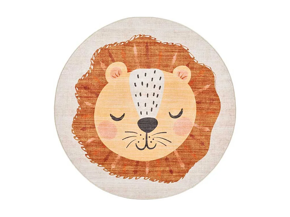 Tapis intérieur lavable rond - enfant lion - rouille - diam.120 cm - CANDY