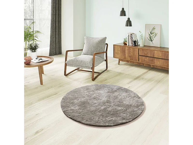 Tapete interior redondo - shaggy liso - piedra - diam.120 cm - ROMA