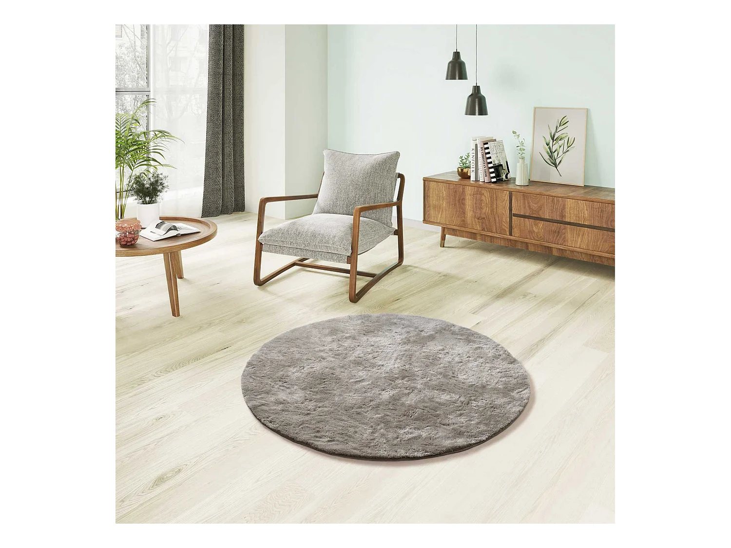 Tapis intérieur rond - shaggy uni - pierre - diam.120 cm - ROMA