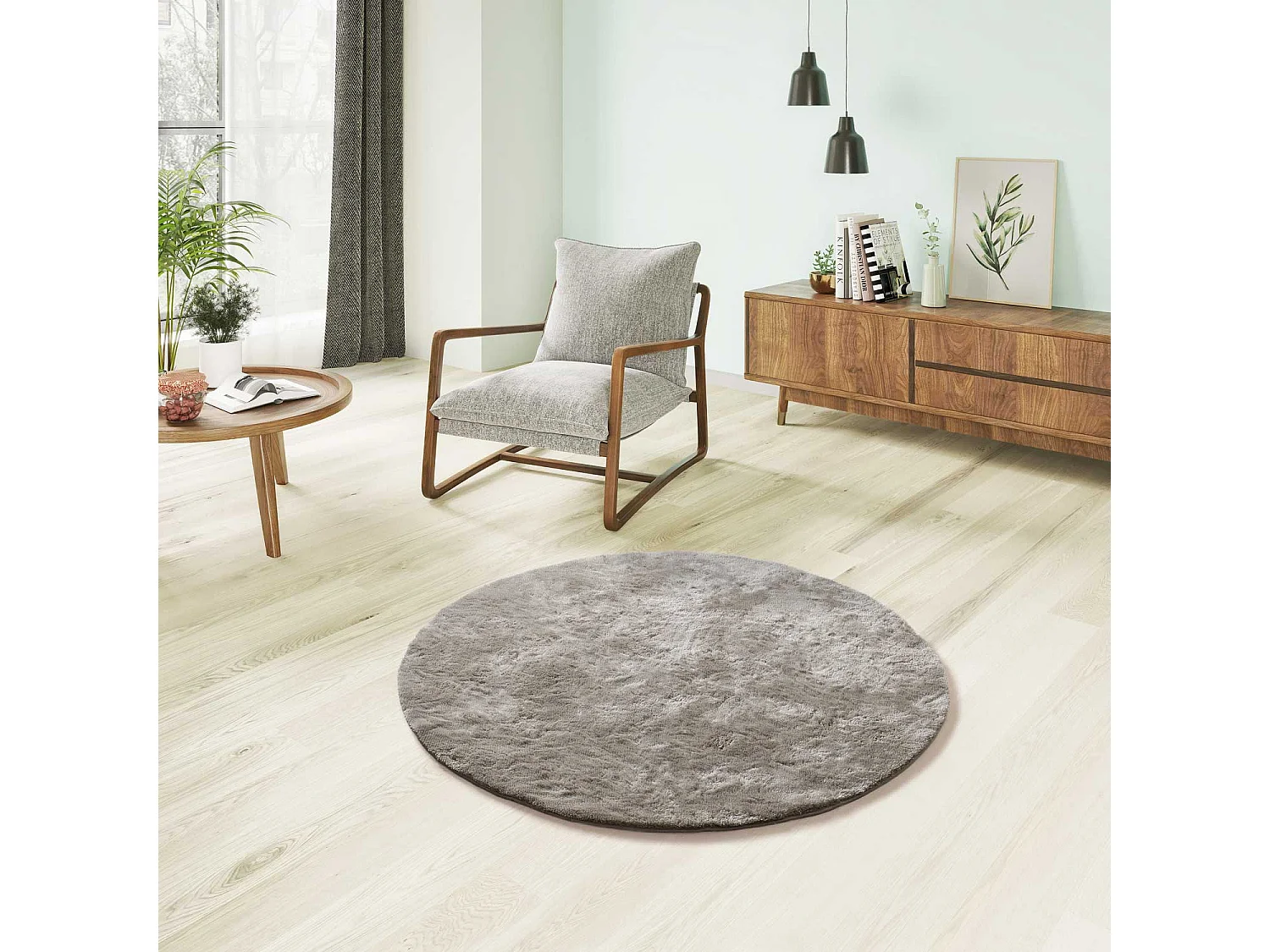 Tapis intérieur rond - shaggy uni - pierre - diam.120 cm - ROMA