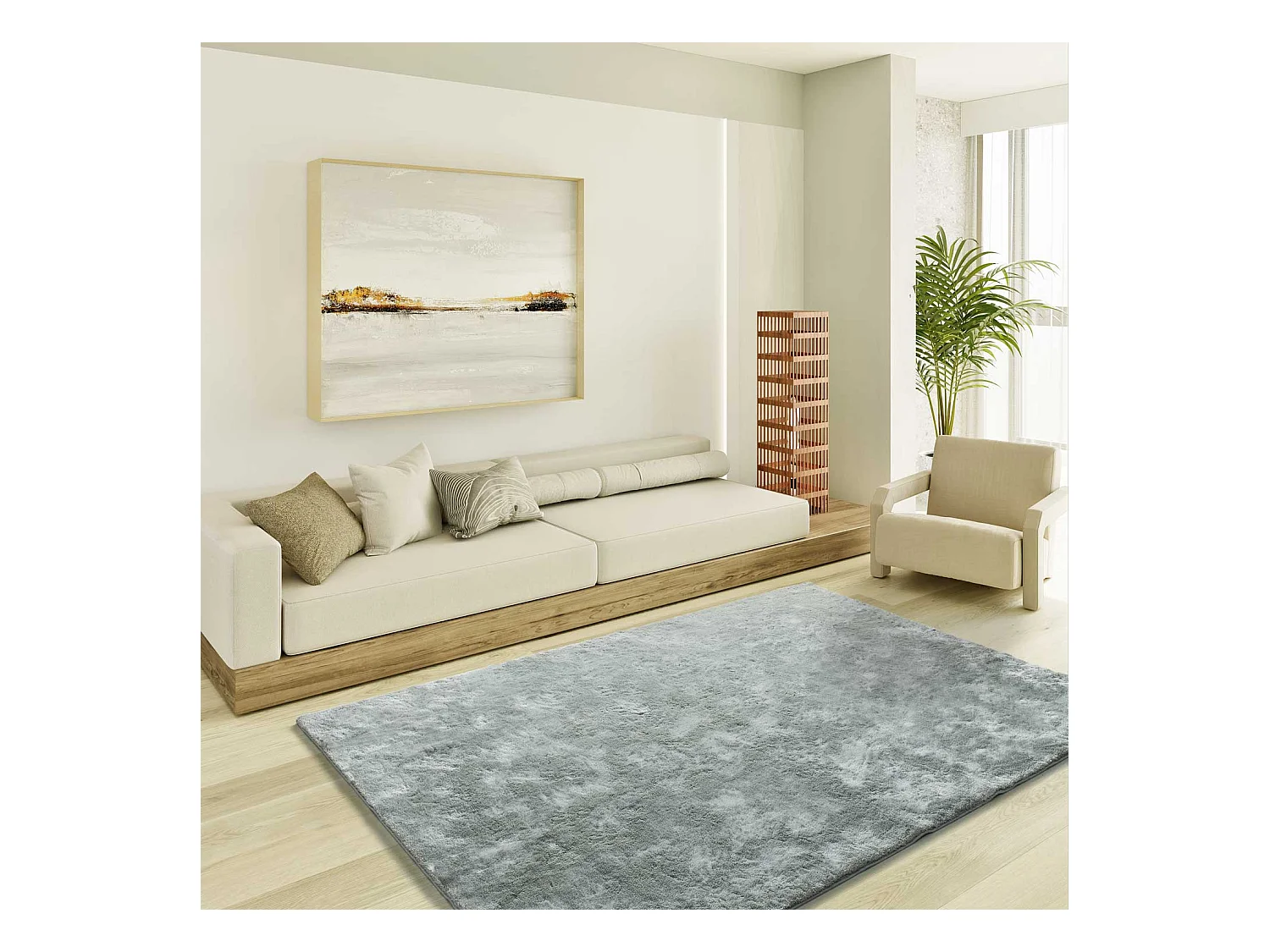 Hochflorteppich - einfarbig shaggy - silber - 80x150 cm - ROMA