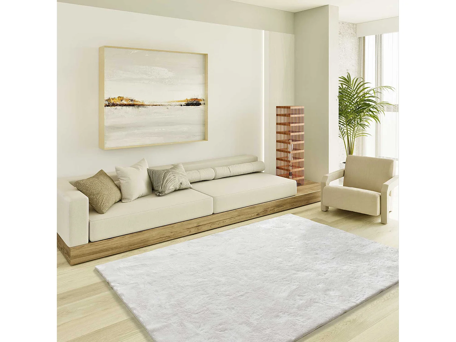 Tapis intérieur - shaggy uni - blanc - 80 x 150 cm - ROMA