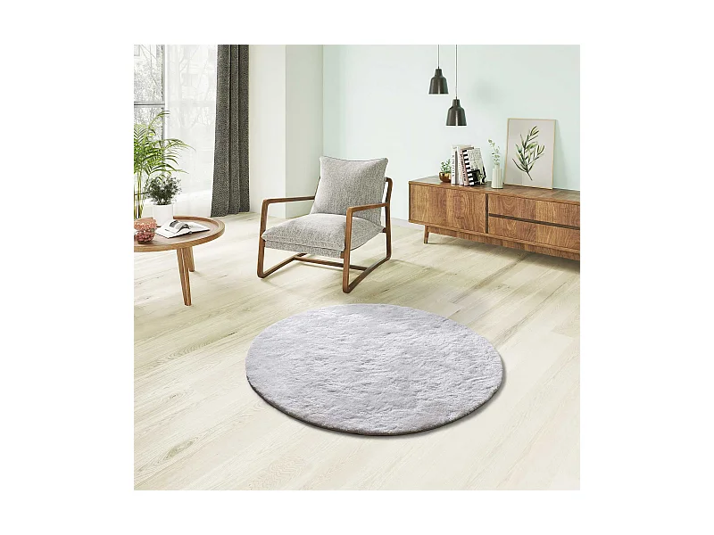 Tapis intérieur rond - shaggy uni - blanc - diam.120 cm - ROMA