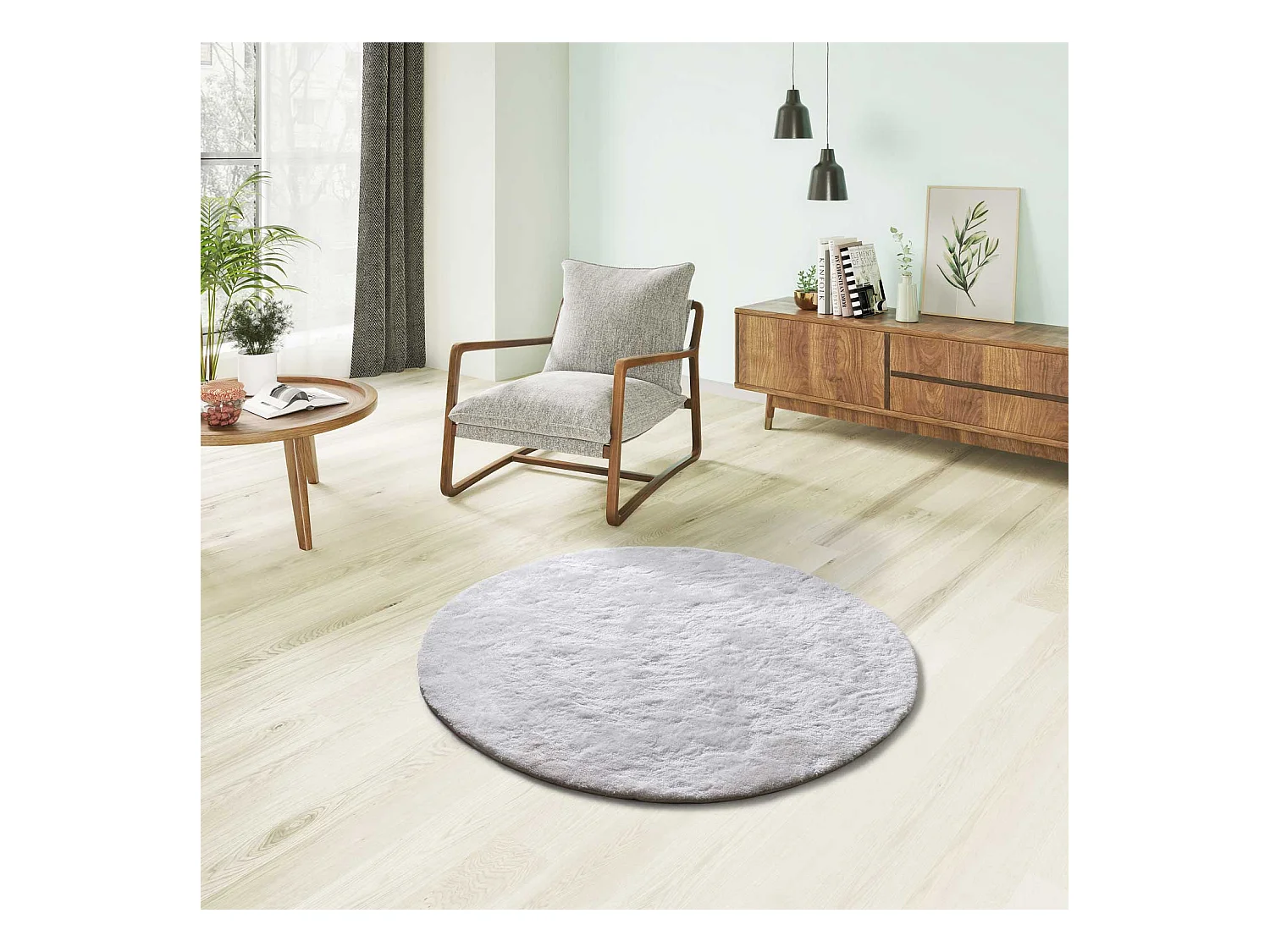 Hochflorteppich - einfarbig shaggy - weiß - D.120 cm - ROMA
