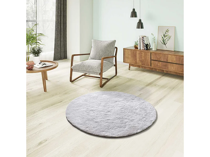 Hochflorteppich - einfarbig shaggy - weiß - D.120 cm - ROMA