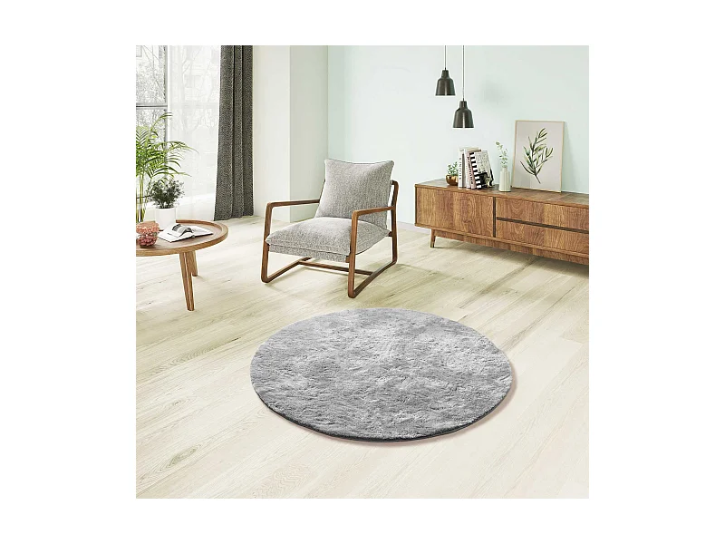 Tapis intérieur rond - shaggy uni - argent - diam.120 cm - ROMA