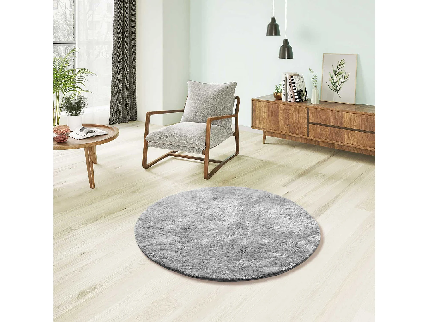 Tapis intérieur rond - shaggy uni - argent - diam.120 cm - ROMA