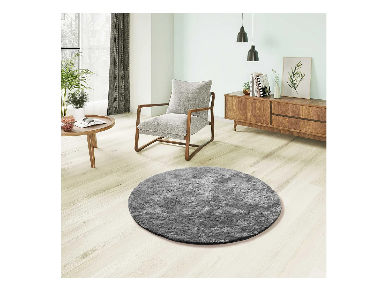 Hochflorteppich - einfarbig shaggy - anthrazit - D.120 cm - ROMA