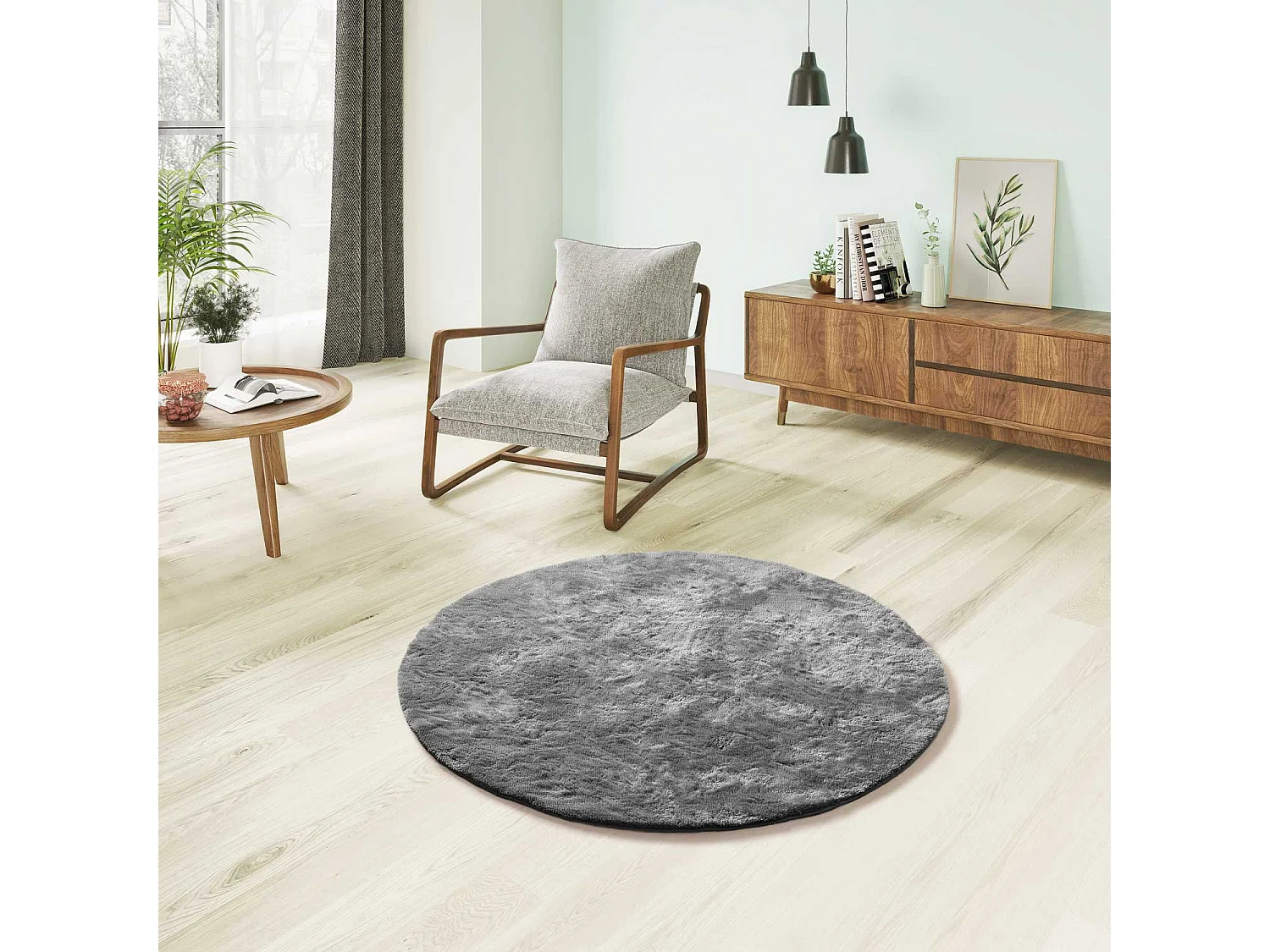 Tapis intérieur rond - shaggy uni - anthracite - diam.120 cm - ROMA