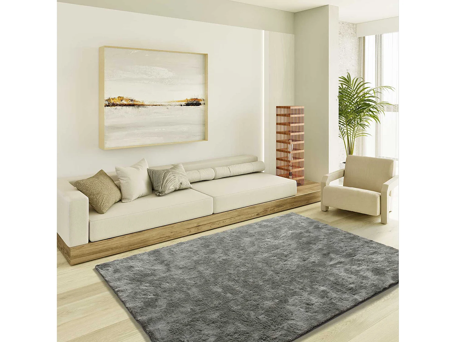 Tapis intérieur - shaggy uni - anthracite - 60 x 110 cm - ROMA