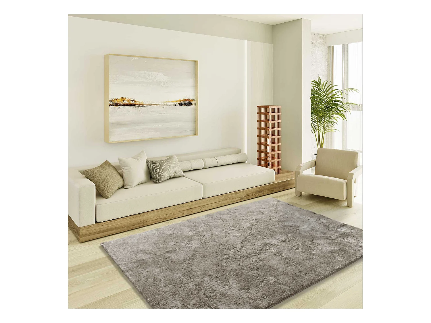 Hochflorteppich - einfarbig shaggy - stein - 140x200 cm - ROMA