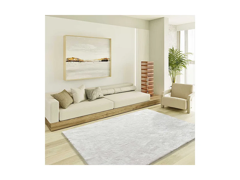 Alfombra interior  - shaggy liso - blanco - 140 x 200 cm - ROMA